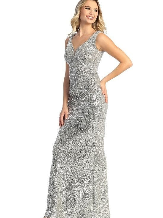 Ladies Shimmering Sequin Shirred Waistline Versatile Special Occasion Dress Blush / M