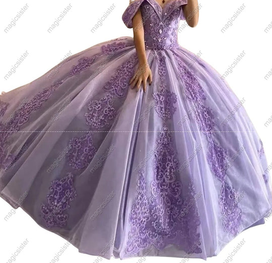 Off The Shoulder Full-Embroidered Lavender Quinceanera Ball Gown