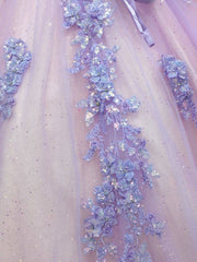 3D-Floral Long Sleeve Laced Back Tulle Capped Quinceanera Ball Gown