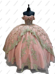 Glitter 3D Flower Quinceanera Ball Gown
