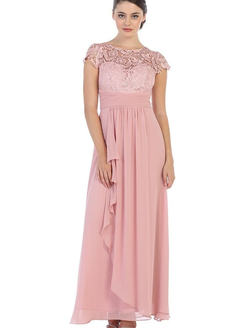 Flattering Empire Waist Delicate Lace Embellished Stunning Gown Silver / L