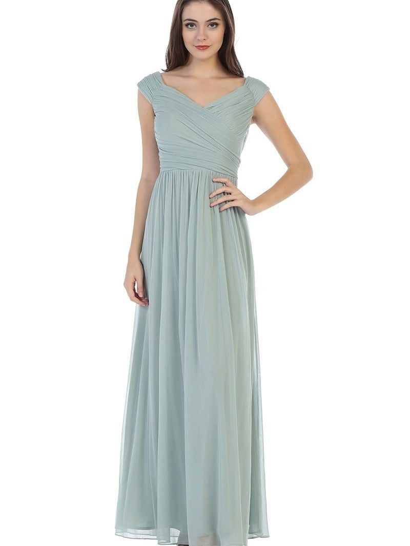ruched bodice bridesmaid dress Ever-Pretty Inclusive Plus Size Double V Neck Ruched Waist Midi Budget Bridesmaid Dress main image 1