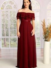 Sweetheart Off The Shoulder Draped Sleeves Classy Bridesmaid Dress