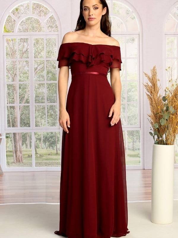 Sweetheart Off The Shoulder Draped Sleeves Classy Bridesmaid Dress
