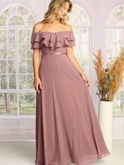 Sweetheart Off The Shoulder Draped Sleeves Classy Bridesmaid Dress