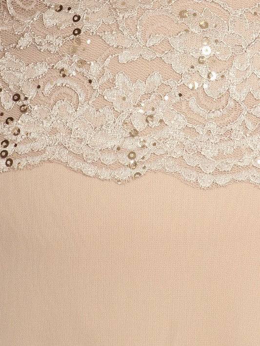 Women's Lace Long Sleeved Satin Belted Empire Waist Dress