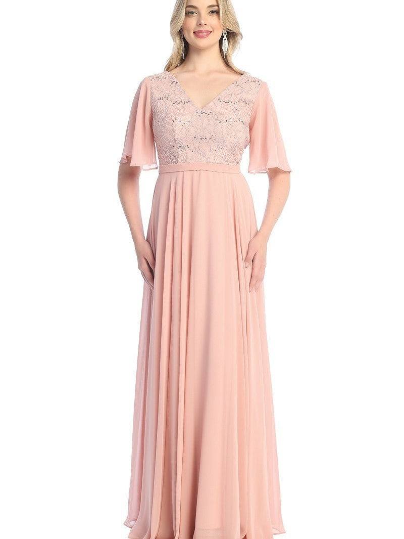 Flattering V-Neck Trumpet Sleeve Empire Waist Formal Dress Burgundy / 4XL Flattering V-Neck Trumpet Sleeve Empire Waist Formal Dress Burgundy / 4XL