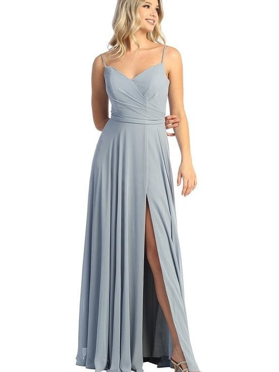 Elegant Empire Waist Sweetheart Neckline Parted Skirt Bridal Bridesmaid Dress Dusty Blue / 3XL