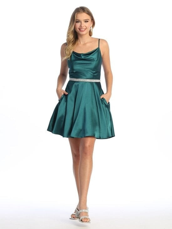 Ladies Short Satin Corset Back Rhinestone Belt Formal Elegant Party Dress Green / 2XL