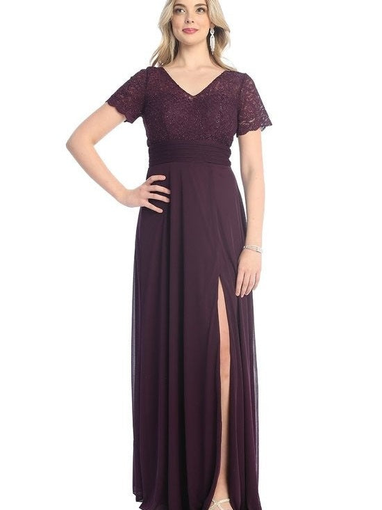 Intricate Lace Sequin Embroidered Bodice Empire Waist Parted Skirt Formal Dress Green / 4XL Intricate Lace Sequin Embroidered Bodice Empire Waist Parted Skirt Formal Dress Green / 4XL