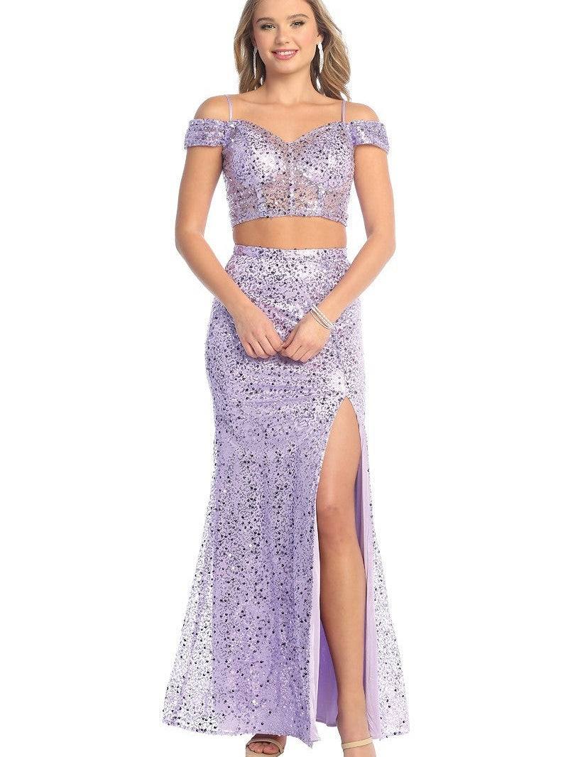 Sequin 2-Piece Sheath Dazzling Corset Back Prom Dress Royal Blue / L Sequin 2-Piece Sheath Dazzling Corset Back Prom Dress Royal Blue / L