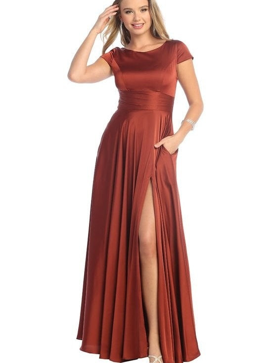 Elegant Cap-Sleeved High Empire Waist Corset Back Dress Eucalyptus / S