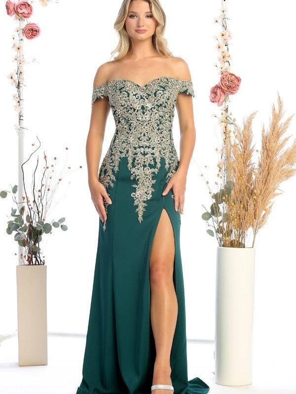 off the shoulder embroidered prom dress Embroidered Off The Shoulder Prom Dress – La Estrellita Fashion
