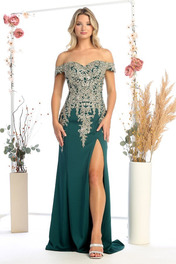 Embroidered Off The Shoulder Prom Dress