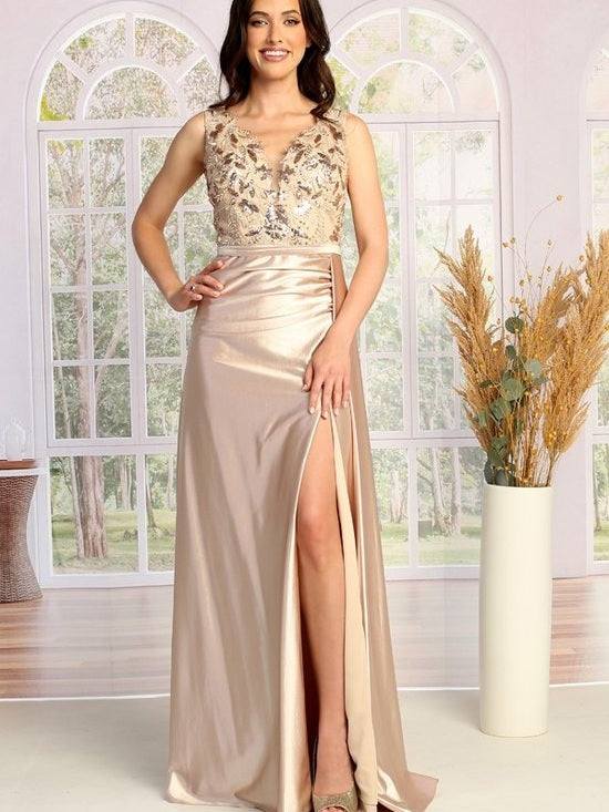 Lace Sequin A line Empire Waist Satin Embroidered Offset Skirt Formal Gown Navy Blue / L Lace Sequin A line Empire Waist Satin Embroidered Offset Skirt Formal Gown Navy Blue / L