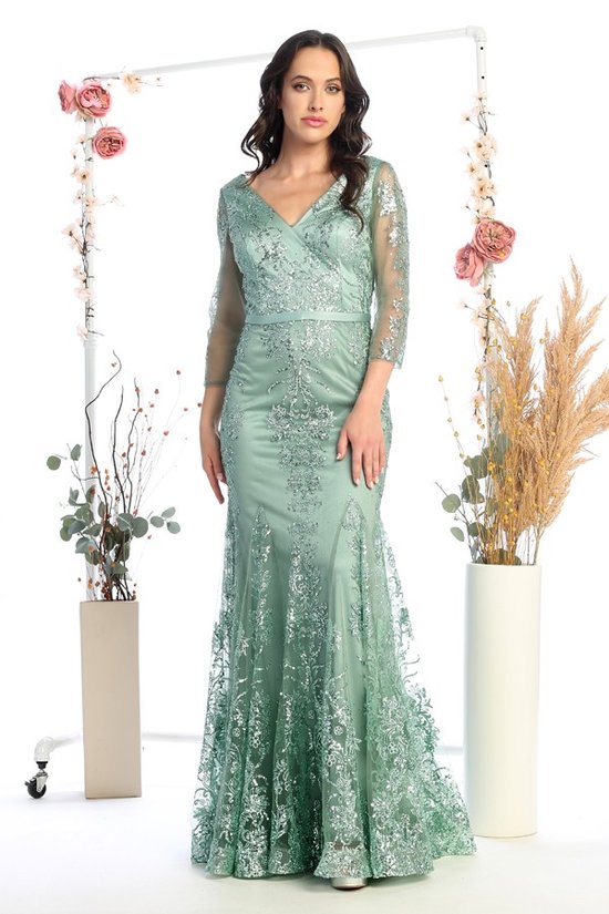Long Sleeve Lace Tulip V-Neck Prom Dress