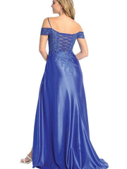 Sparkling Rhinestone Off-Shoulder Corset Back Side Slit Prom Dress