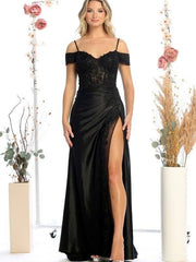 Sparkling Rhinestone Off-Shoulder Corset Back Side Slit Prom Dress