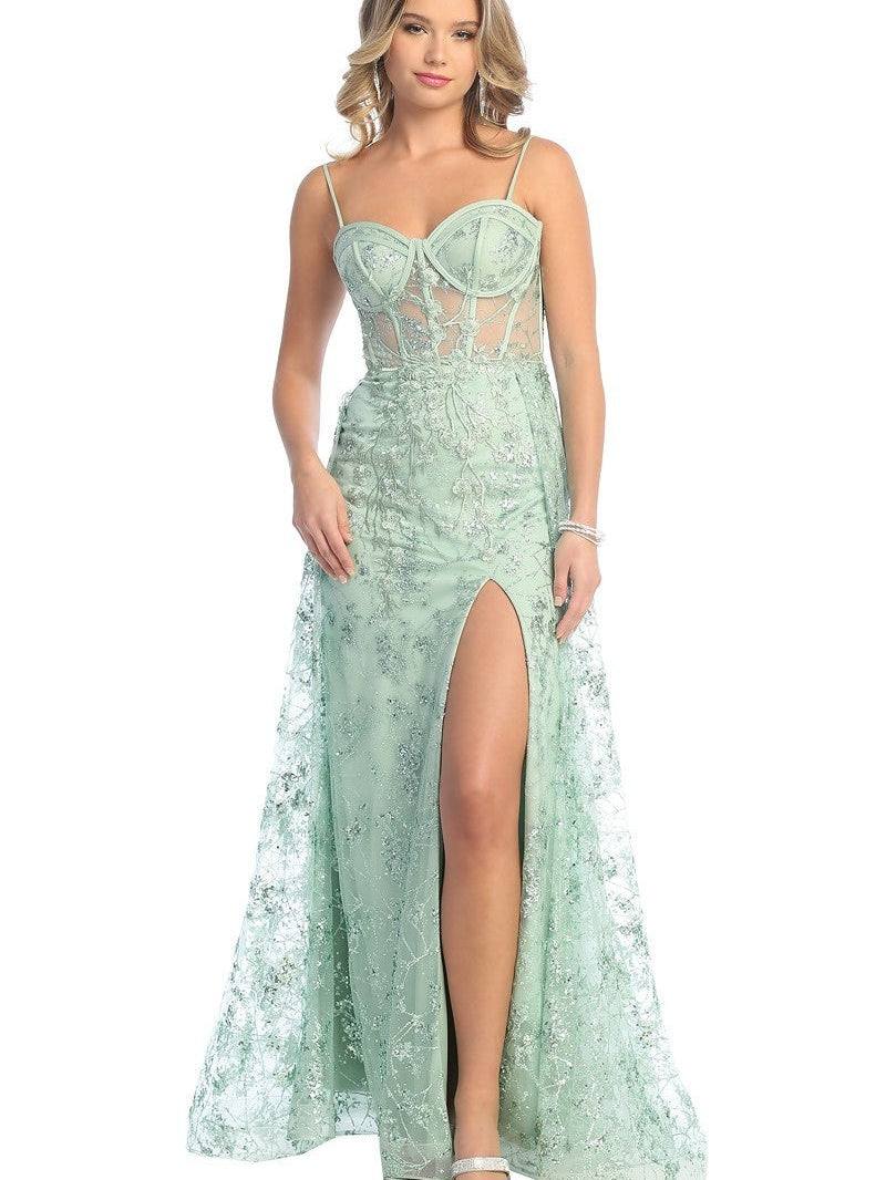 lace mesh prom dress Straps Black Mesh Cutout Sequined Layered Long Prom Dress, Champagne / 0