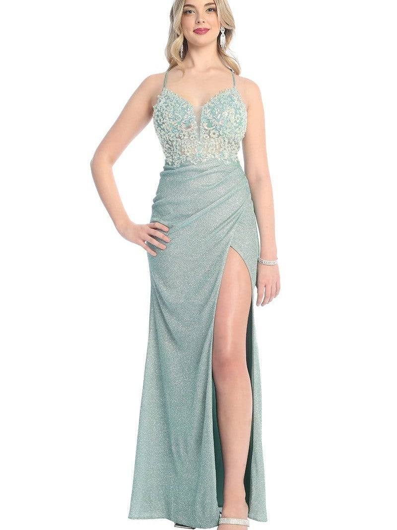 Sequin Embroidered Illusion Full Length Back Corset Prom Dress – La  Estrellita Fashion