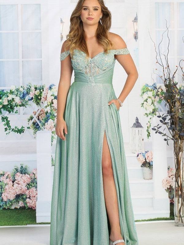 Stunning Gown Sparkling Offset Off The Shoulder Empire Prom Dress Sage / XL