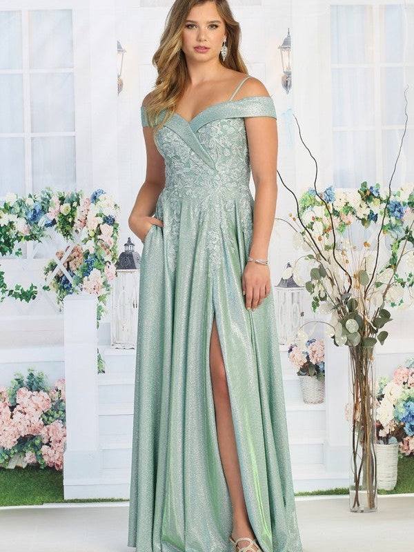 Sweetheart Bezeled Rhinestone Glitter Offset Prom Dress Sage / 2XL Sweetheart Bezeled Rhinestone Glitter Offset Prom Dress Sage / 2XL