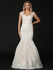 Stunning Lace Embroidered Mermaid Cap Sleeve Wedding Dress