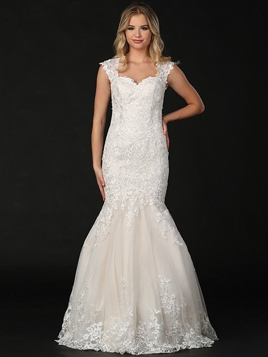Stunning Lace Embroidered Mermaid Cap Sleeve Wedding Dress