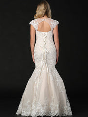 Stunning Lace Embroidered Mermaid Cap Sleeve Wedding Dress