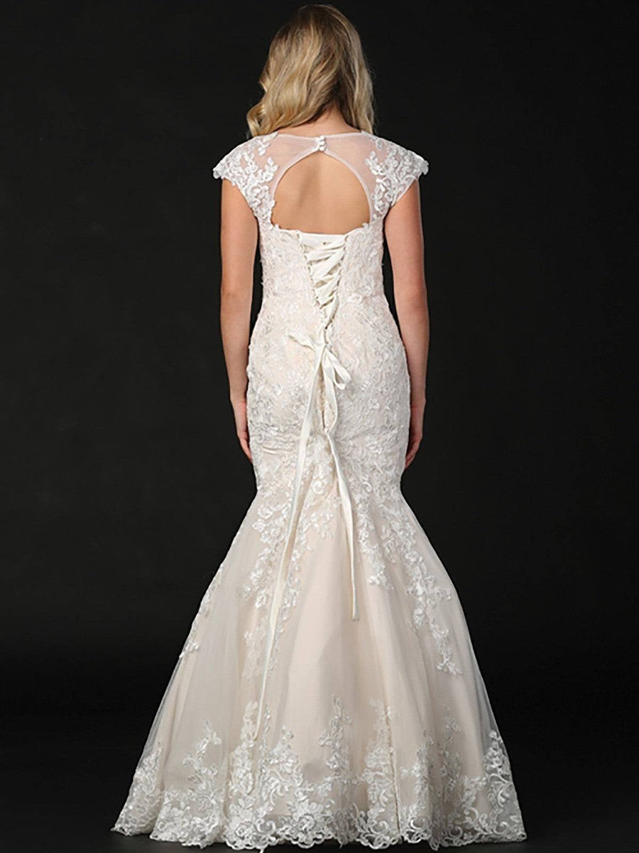 Stunning Lace Embroidered Mermaid Cap Sleeve Wedding Dress