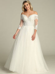 Stunning Off The Shoulder Lace Sequins Long Sleeves Wedding Gown