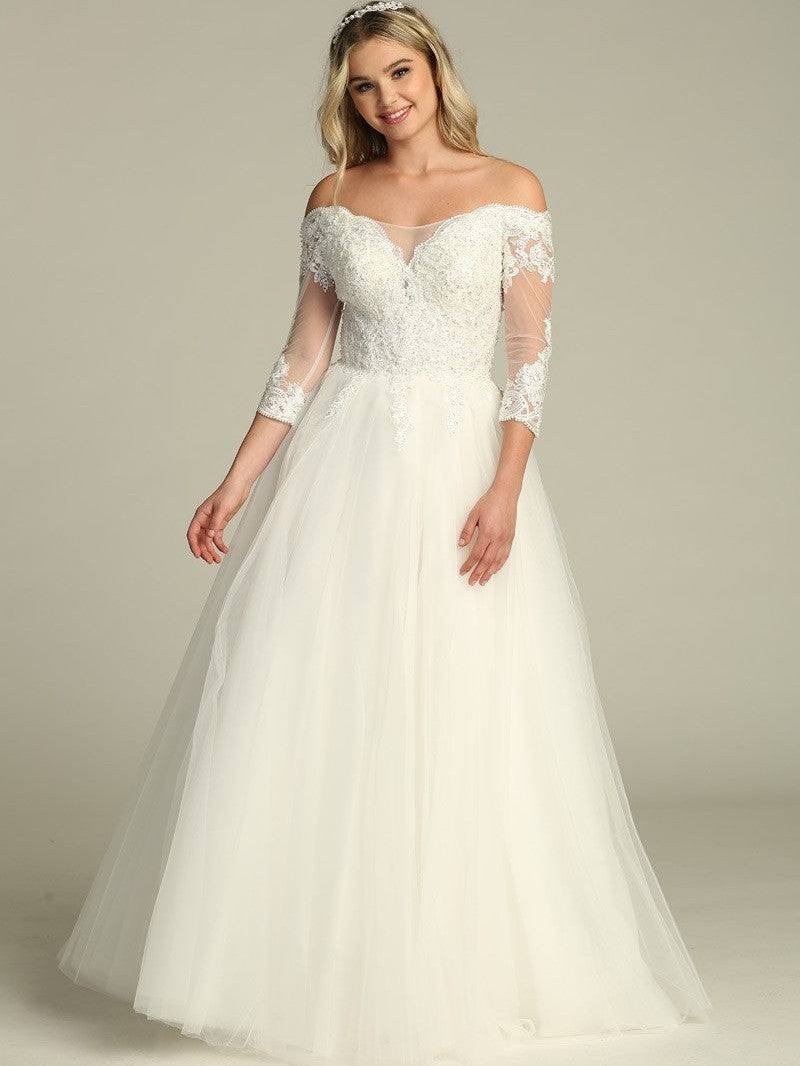 Stunning Off The Shoulder Lace Sequins Long Sleeves Wedding Gown