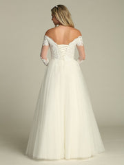 Stunning Off The Shoulder Lace Sequins Long Sleeves Wedding Gown