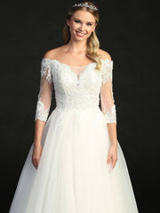 Stunning Off The Shoulder Lace Sequins Long Sleeves Wedding Gown
