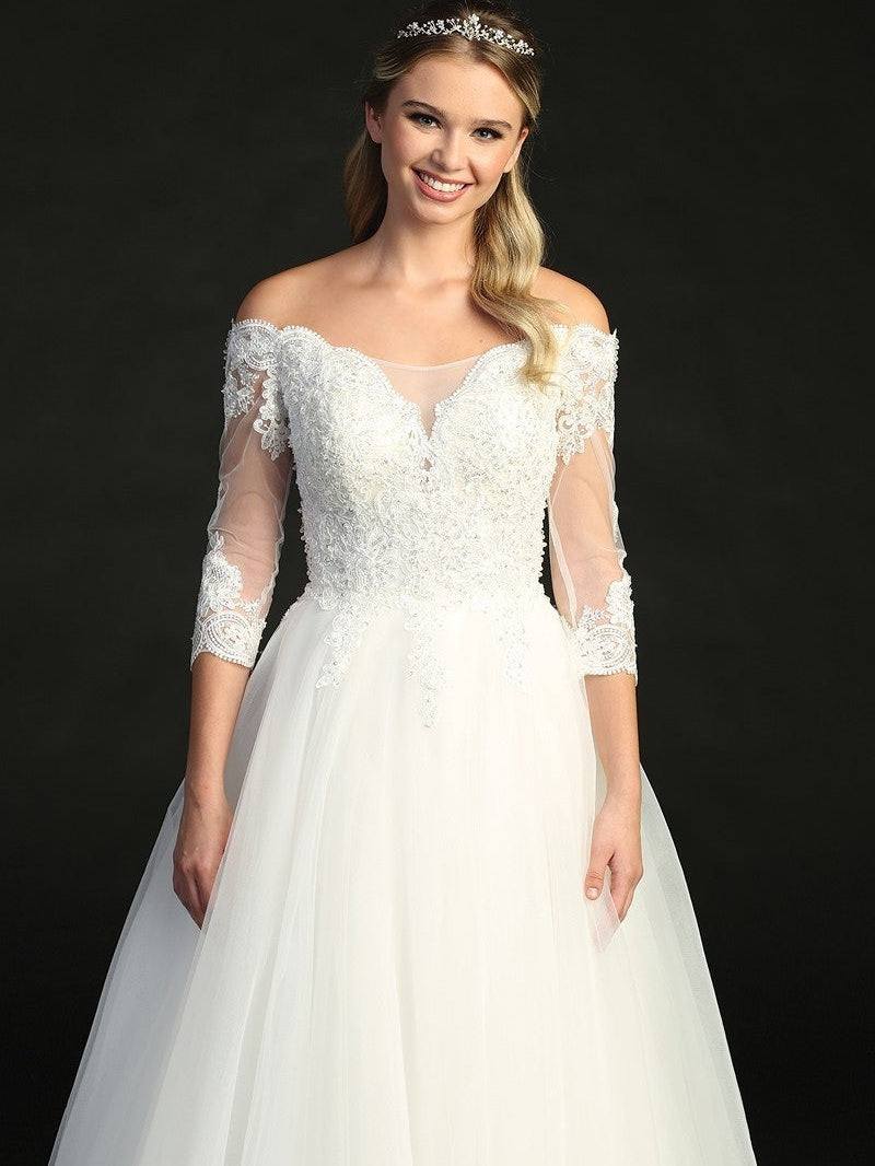 Stunning Off The Shoulder Lace Sequins Long Sleeves Wedding Gown