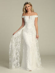 Elegant Off The Shoulder Lace Embroidery Rhinestones Bridal Wedding Dress