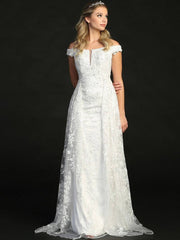 Elegant Off The Shoulder Lace Embroidery Rhinestones Bridal Wedding Dress