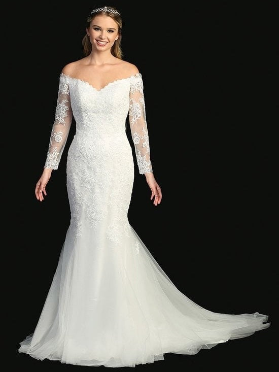 Elegant Off The Shoulder Sweetheart Neckline Lace Long Sleeves Wedding Dress Off White / 3XL