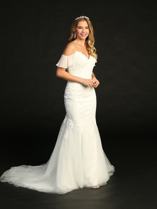 Exquisite Lace Bodice Fitted Long Train Wedding Gown  La Estrellita Fashion