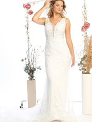Exquisite V-Neck Lace Embroidery Elegant Train Wedding Dress