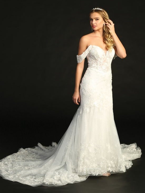 Stunning Lace Off The Shoulder Long Train Wedding Dress