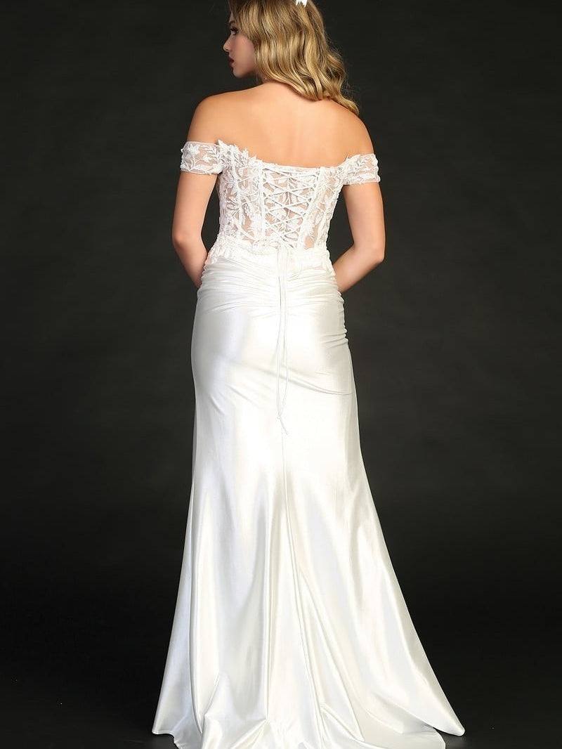 Elegant Off The Shoulder Pleated Fit Corset Back Wedding Dress