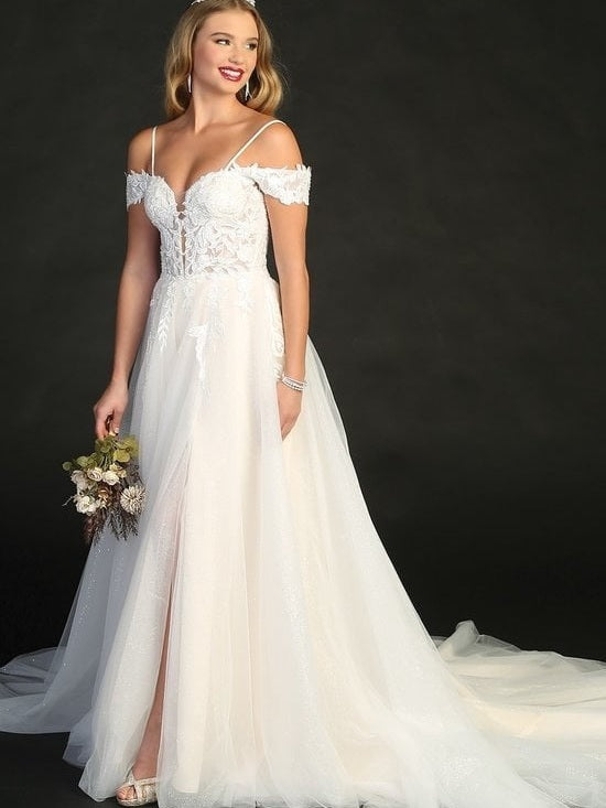 Elegant Off The Shoulder Design Long Train Corset Back Wedding Dress