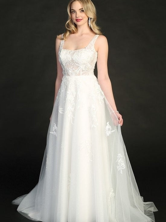 Chic Lace Sheath Wedding Dress, Sparkling Sequins, Perfect Fit Wedding Dress Off White / XL