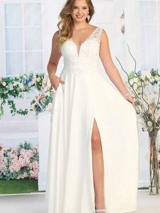 Shimmer Lace A-line Floor Length Offset Plunging Semi Wedding Dress – La  Estrellita Fashion