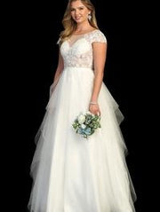 A-line Illusion Classic Floral Lace Cap Sleeve Sequin Wedding Dress