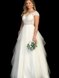 A-line Illusion Classic Floral Lace Cap Sleeve Sequin Wedding Dress