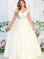 A-line Illusion Classic Floral Lace Cap Sleeve Sequin Wedding Dress