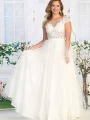 A-line Illusion Classic Floral Lace Cap Sleeve Sequin Wedding Dress