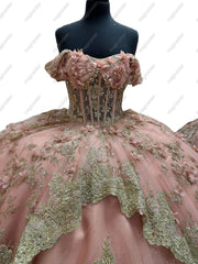 Glitter 3D Flower Quinceanera Ball Gown